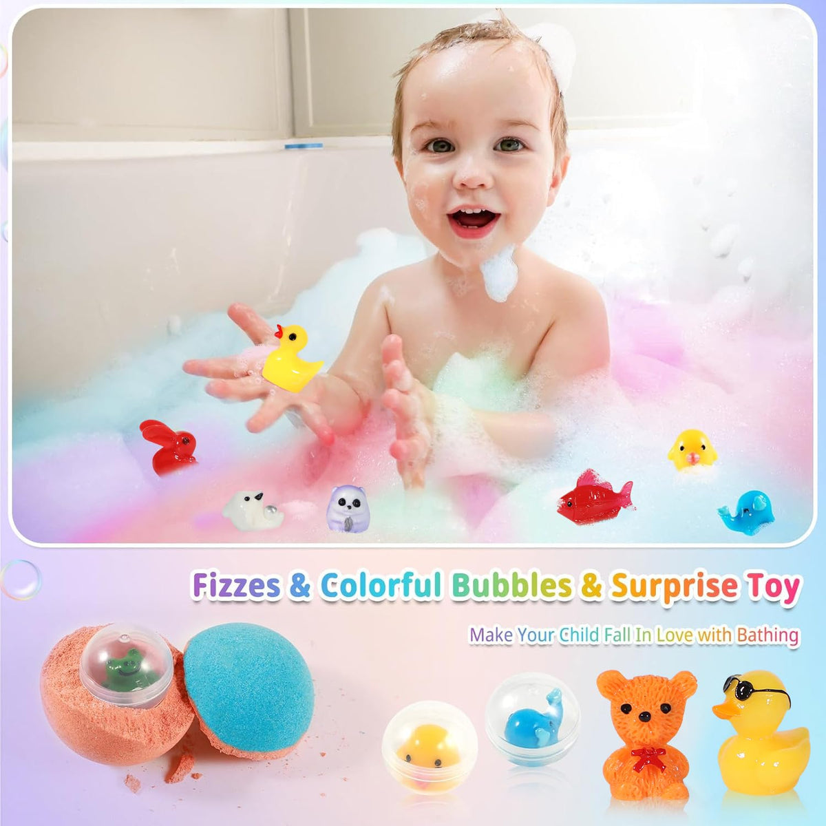 Bath Bombs for Kids with Surprise Inside, 24 Pack Kids Bath Bombs with Toys Inside Gift Set, Kid Bubble Bath Fizzy for Girls Boys with Bath Toys