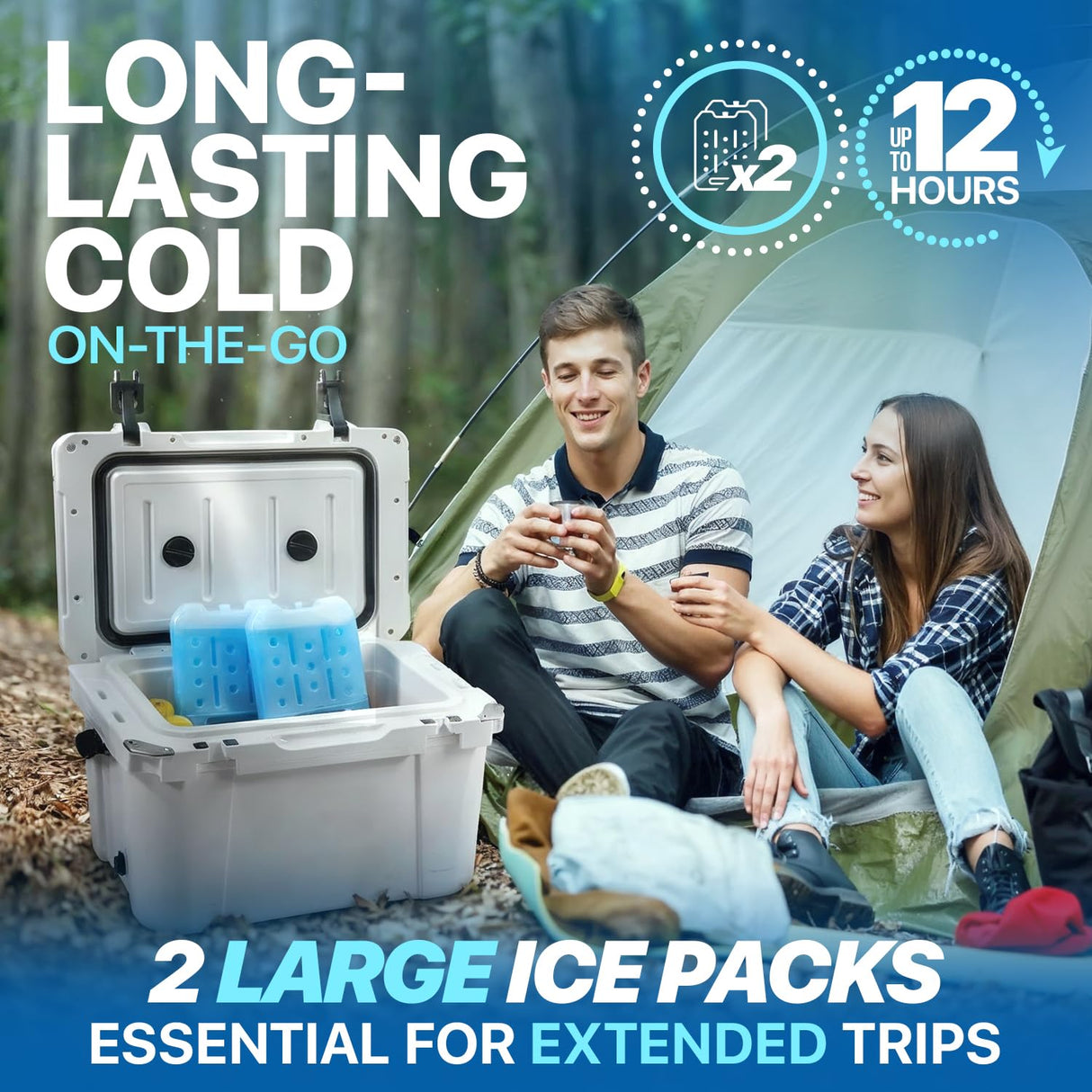 RIDGECOOL 2 Pack Reusable Large Ice Packs for Coolers, Heavy Duty Leak-Resistant Cooling Packs for Camping, Beach Trips, Travel, Fishing, and Outdoor Use, 6.7"x 8"BPA-Free Non-Toxic Freezer Packs