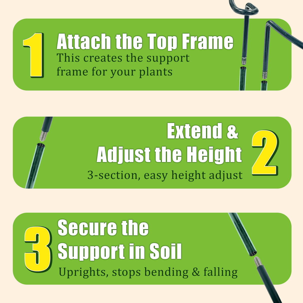 6-Pack Garden Plant Support Cages,14"Diax32"H Heavy Duty Interlinked Half Round Peony Support Rings,Metal Plant Support Stakes for Peony,Tomato,Hydrangea,Rose,Indoor & Outdoor Garden Plant Supports