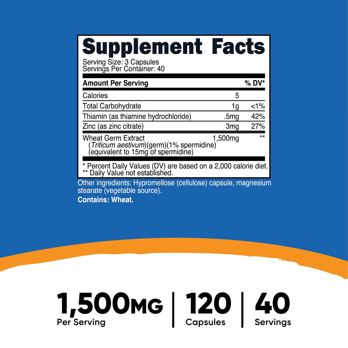 Nutricost Spermidine Wheat Germ Extract Supplement, 1500mg Wheat Germ Extract, 120 Capsules - 15mg Equivalent Spermidine Per Serving, 40 Servings, Vegetarian and Non-GMO