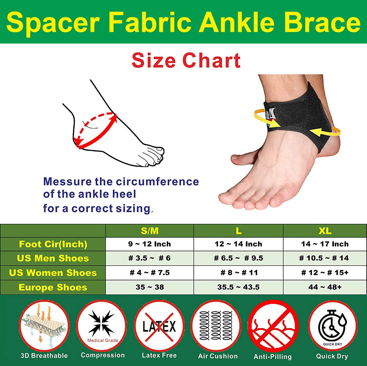 IRUFA, AN-OS-11,3D Breathable Elastic Knit Patented Fabric Adjustable Athletics Achillies Tendon Ankle Wrap, Plantar Fasciitis, Pain Relief for Sprains, Strains, Arthritis and Torn Tendons XL