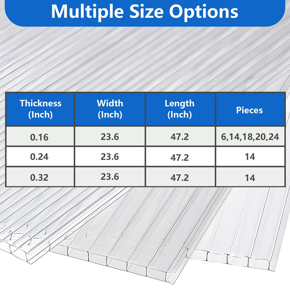 DGSL 14 Pcs Polycarbonate Greenhouse Panels, 4' x 2' x 0.16'' Twin-Wall Panels, Polycarbonate Sheet for All Weather Outdoor Garden and Greenhouse Covering