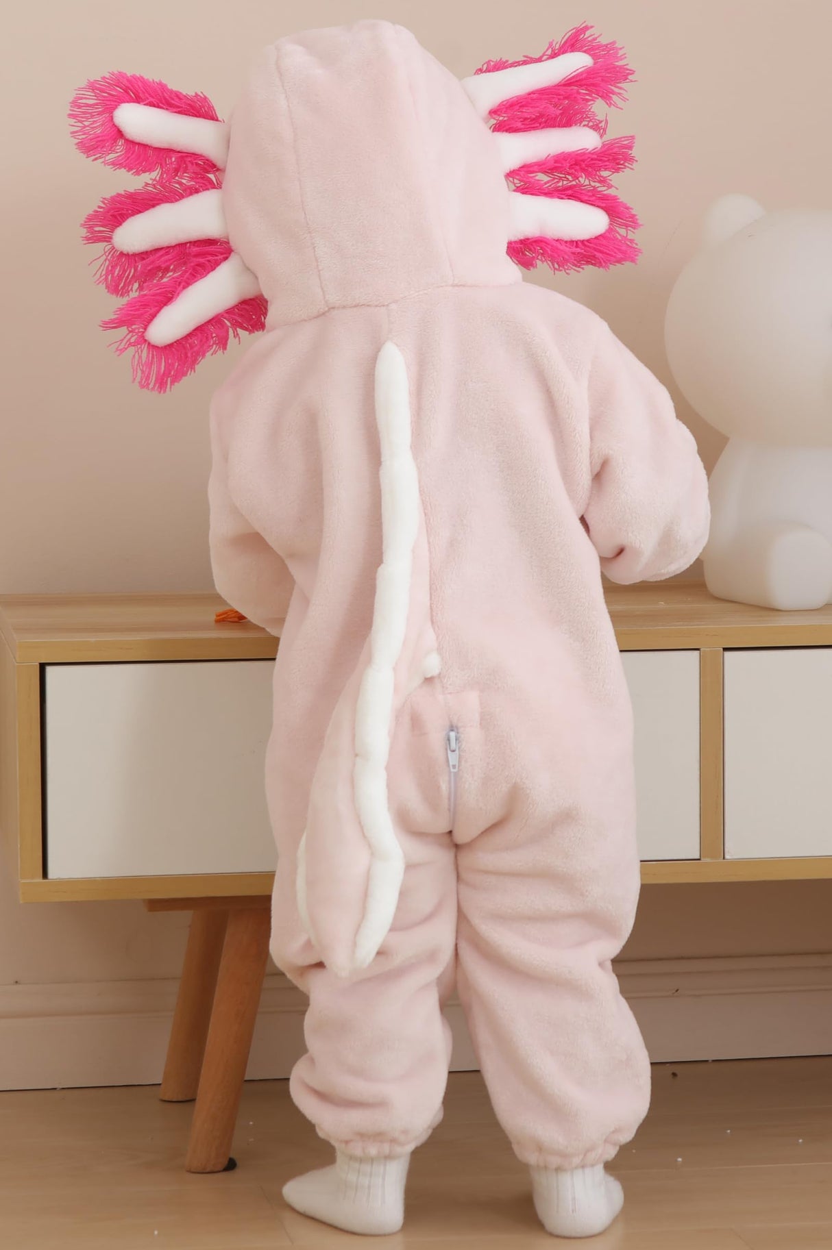 DarkCom Unisex Baby Animal Onesie Toddler Hooded Romper Halloween Cosplay Pink Axololtl Costumes Kids' Christmas Gifts 2-3 Years