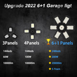 AUDLES 2 Pack Garage Lights, 200W 20000LM 6500K LED Shop Lights, Garage Light Ceiling Led with 6+1 Deformable Panels, Screw in E26/E27 Socket Bulb for Warehouse, Workshop, Basement, Barn Lighting