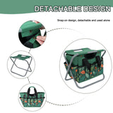 GeerDuo Folding Gardening Stool with Detachable Storage Tote Bag, Multifunctional Gardening Tools Set Organizer for Fishing and Camping,Portable Garden Chair Seat for Adults (Green Flower)