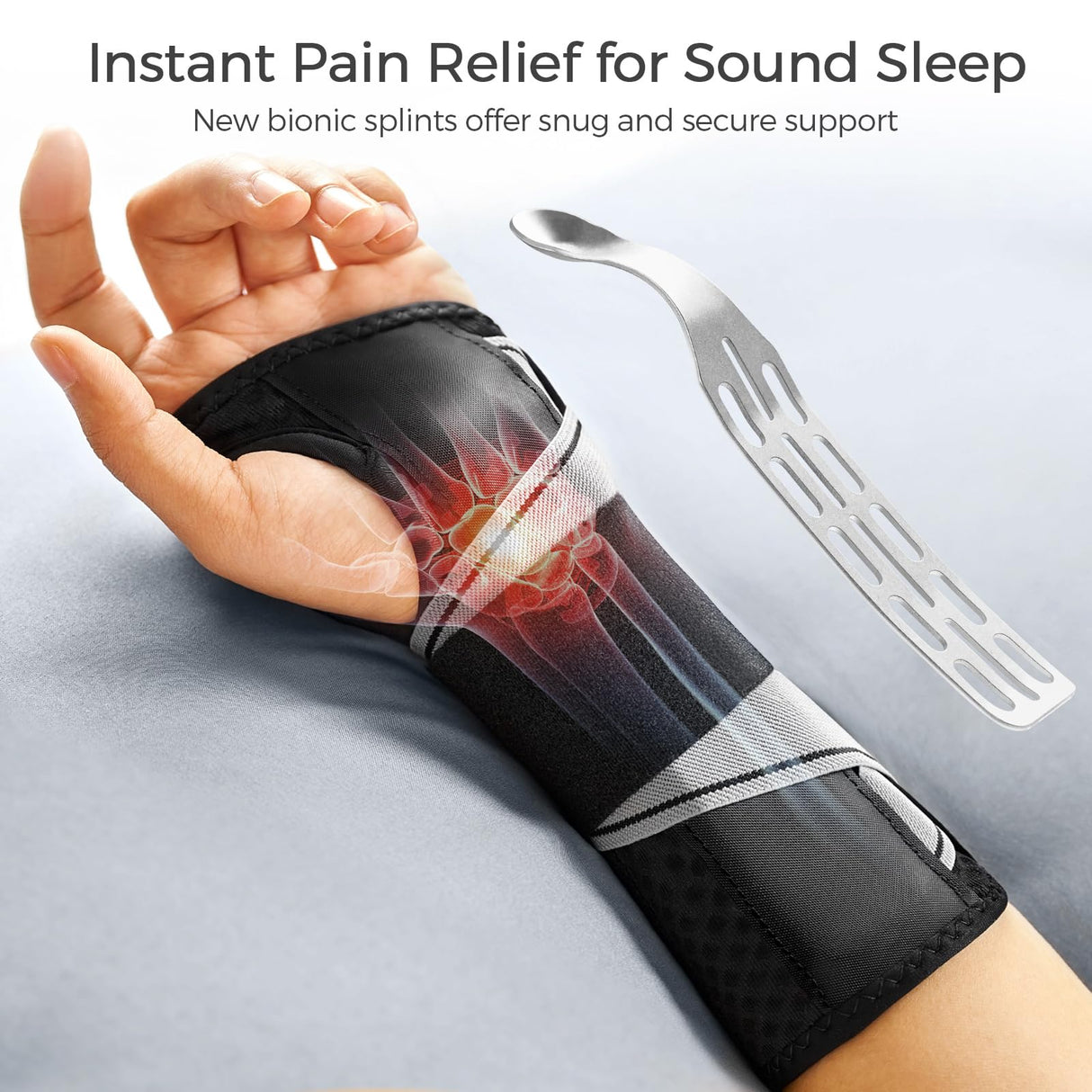 FREETOO Tendonitis Wrist Brace Night Support Fit Right Hand for Work, Pain Relief Wrist Splint for Arthritis, Sprain for Sleeping, Hand Brace for Carpal Tunnel For Women and Men (L/XL, Black/Grey)