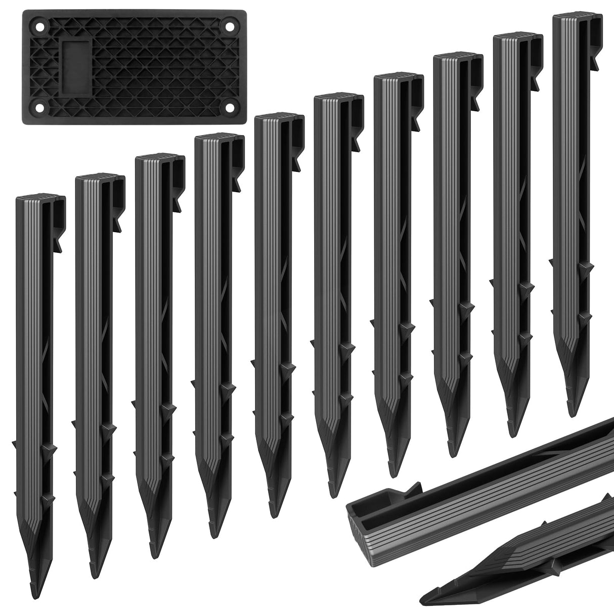 24 Pack Plastic Landscape Edging Anchoring Stakes, 9.8 Inch, Black
