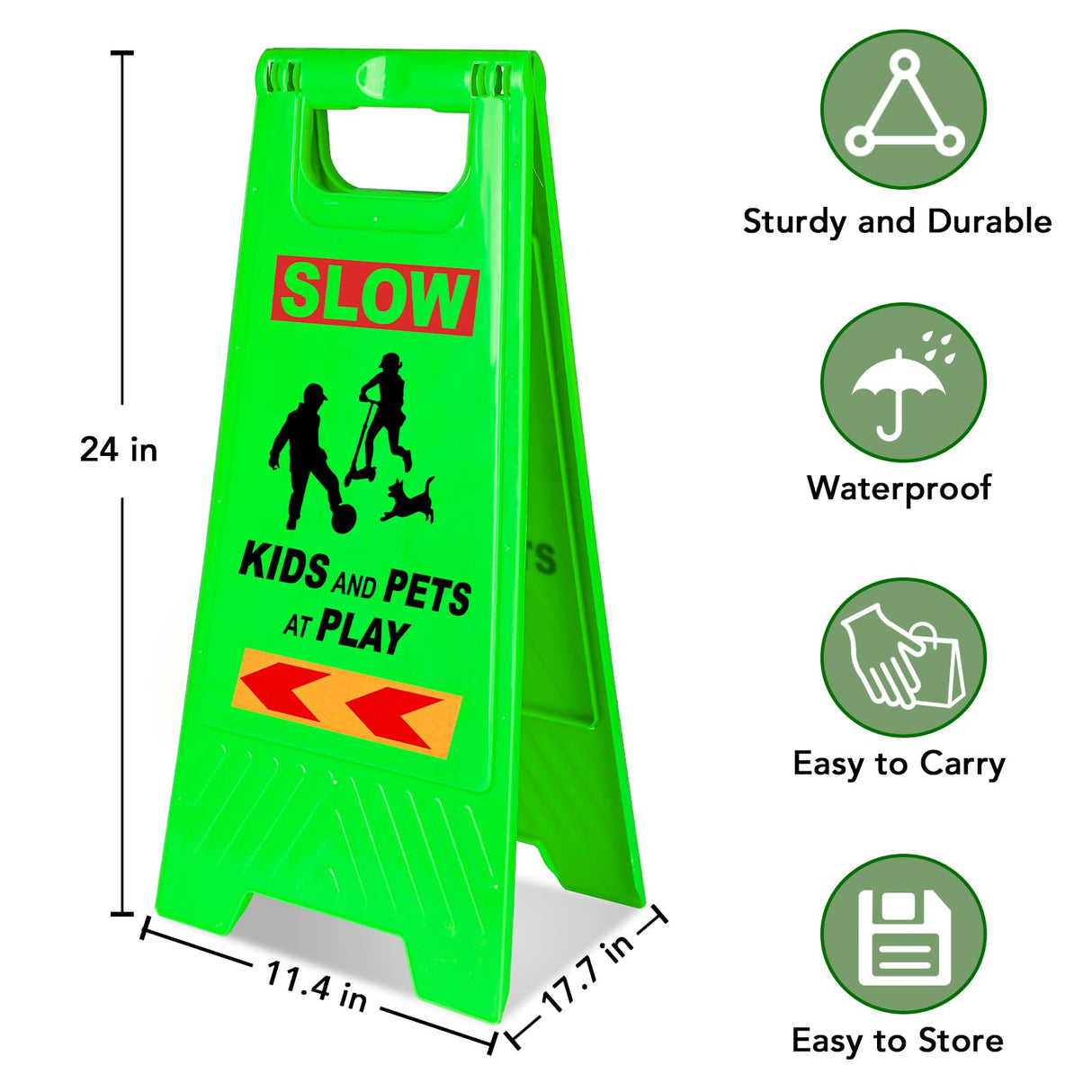 XPCARE 24 Inches Kids Playing Sign for Street, 3PACK Green Children at Play Safety Sign with Reflective Tapes,Caution Slow Down for Street,Kids and Pets at Play Warning Signs