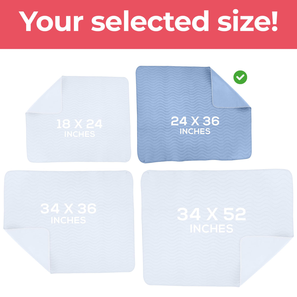 Utopia Bedding Washable Underpads 24" x 36" (Pack of 4), Waterproof Reusable Heavy Absorbency Incontinence Bed Pads for Adults, Kids, Elderly and Pets, Bedwetting Pads for Sofa and Couch (Blue)