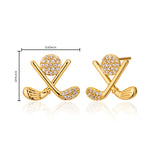 lijiayione Golf Stud Earrings for Women, Gold Plated Hypoallergenic Flat Back Cubic Zirconia Sports Jewelry, Cute Small Dainty Novelty Accessory Birthday Gift for Golfer Player Fan Tournament Team Match (Gold)
