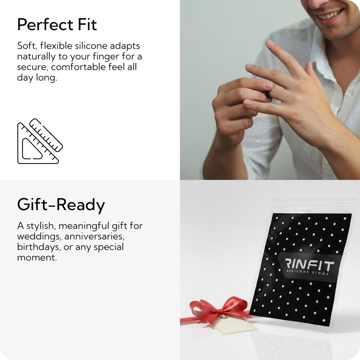 Rinfit Silicone Wedding Band for Men, Infinity - Pack C, Size 10