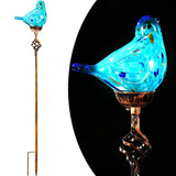 Garden Solar Lights,Solar Garden Stake Lights - Hand Blown Glass Decorative Garden Pathway Lights Outdoor Waterproof Sky Blue Bird Glass Stakes