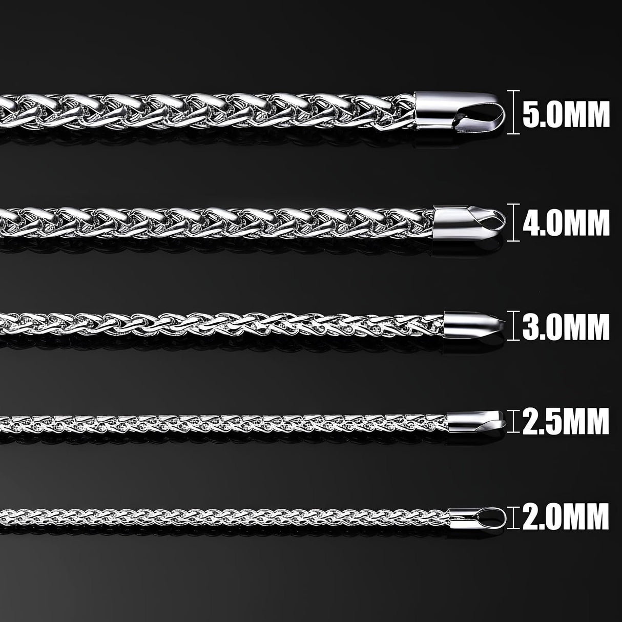 Fiusem 2.5mm Silver Tone Wheat Chain for Men, 24 Inches