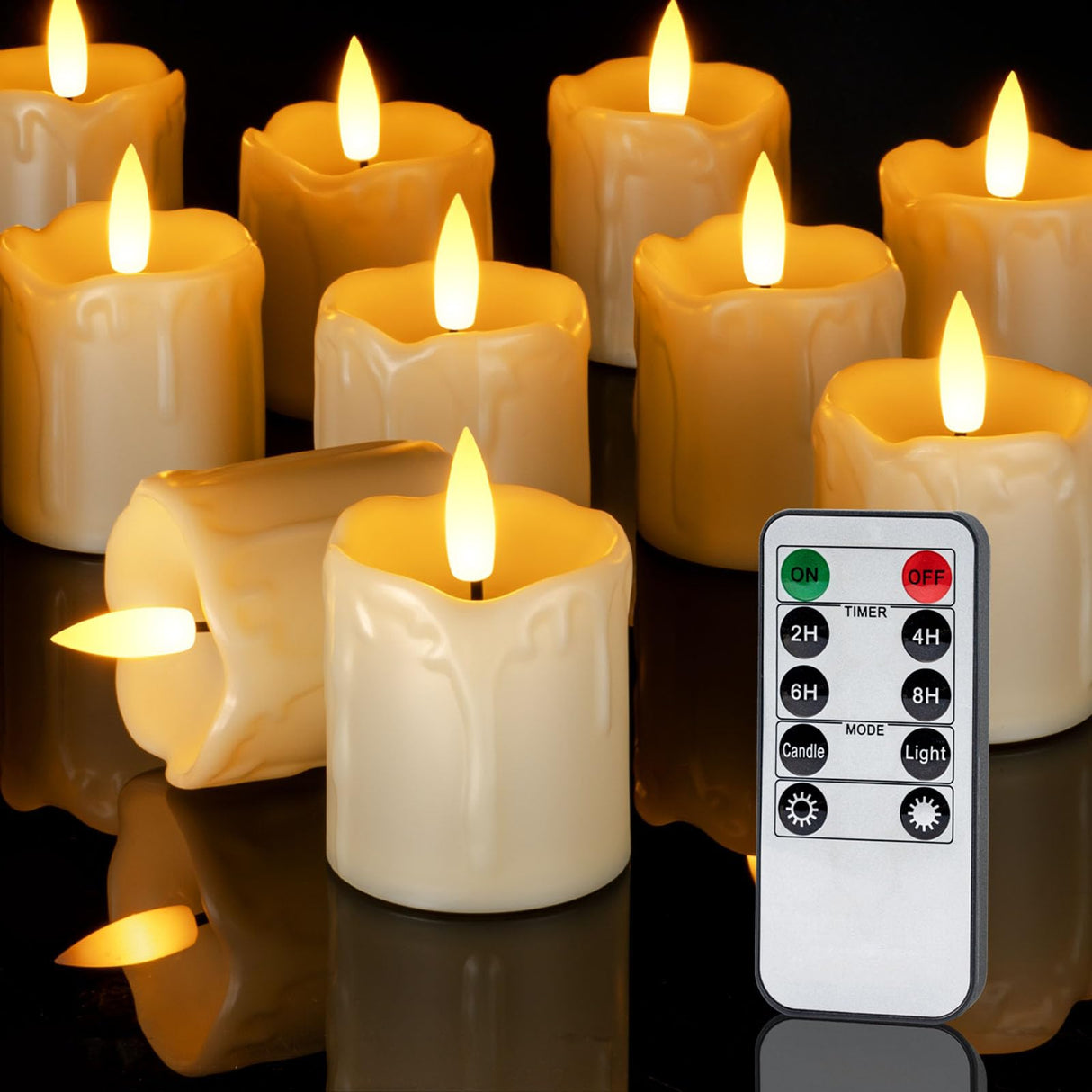 Homemory 12Pack 2" x 2" Timer Remote Control Flameless Votive Candles, Realistic Battery Operated Fake Candles for Christmas, Wedding, Home Decorations