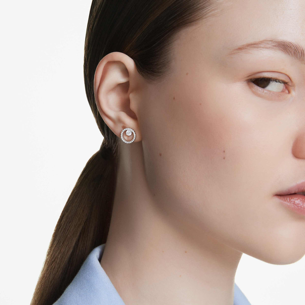 Swarovski Constella Stud Earrings, Round Cut, Clear, Rhodium Finished