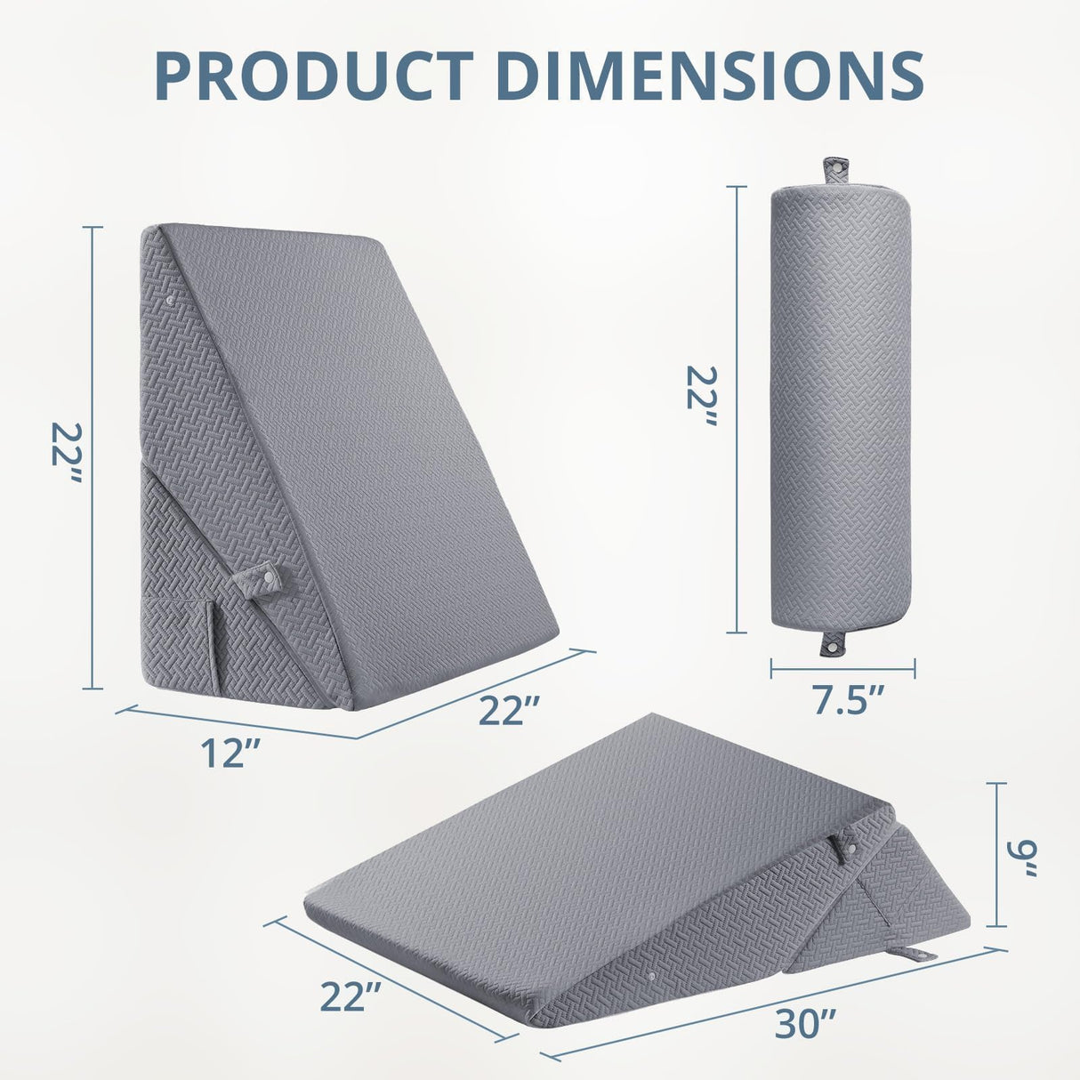 Sasttie Wedge Pillow for Headboard, Adjustable Bed Wedge Pillow Set with Orthopedic Memory Foam Neck Cushion – for Acid Reflux, Neck & Back Support, and Post-Surgery Recovery, Dark Grey