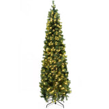 Okicoler Pre-Lit Pencil Artificial Holiday Slim Christmas Tree with Warm Lights and Metal Base Stand for Home, Office, Party Decoration,Green (6.5ft)