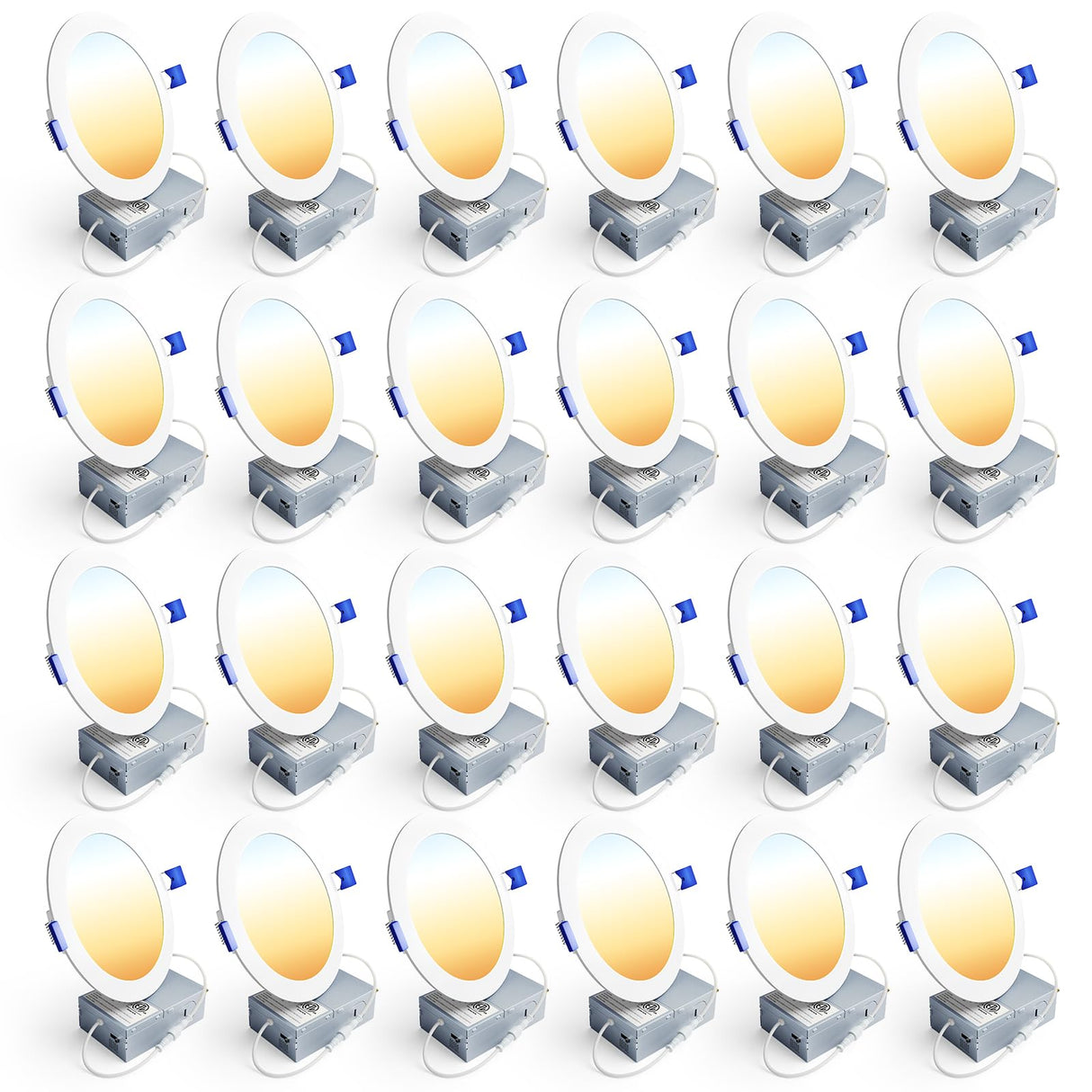 Ensenior 24 Pack 6 Inch LED Recessed Ceiling Light, Dimmable, 2700K-5000K 5CCT, 1200LM 12W 120V, High Brightness Canless Wafer Downlight - ETL&FCC&IC