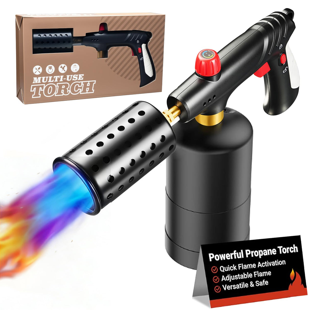 Annatuoli Propane Torch, Cooking Blow Torch Gun with a Safety Lock, Charcoal Lighter, Flame Thrower, Kitchen Food Torch Head for Grill, Sous Vide, BBQ (Tank Not Included) (Platinum)