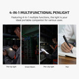 OLIGHT O'Pen 3 EDC Pen Light, 120 Lumens LED Flashlight with Green Beam, 4-in-1 Bolt Action Pen with Nib & Clip Light, USB-C Rechargeable for Writing, Presentation, Inspection and Outdoor (Black)
