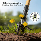 WilFiks Weed Puller Tool, Stand Up Heavy Duty Weed Remover Tool with Long Handle, Foot Platform Design - 4 Claw Steel Head Weeder Tool, Bamboo Garden Hand Weeding Tool