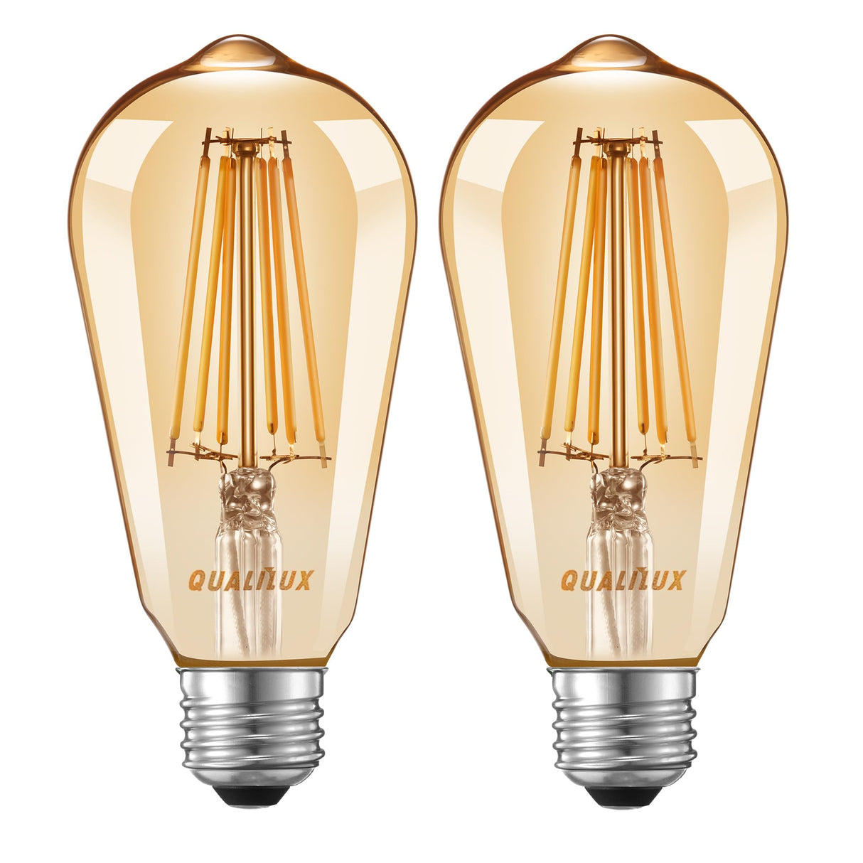 Qualilux Dusk to Dawn ST19 LED Edison Light Bulbs, Vintage Amber Glass, 2300K Amber Warm, 6.5W=60W, Non-Dimmable Auto On/Off Light Sensing LED Filament Bulb Outdoor, 700LM, E26, 2-Pack, HQ-H027