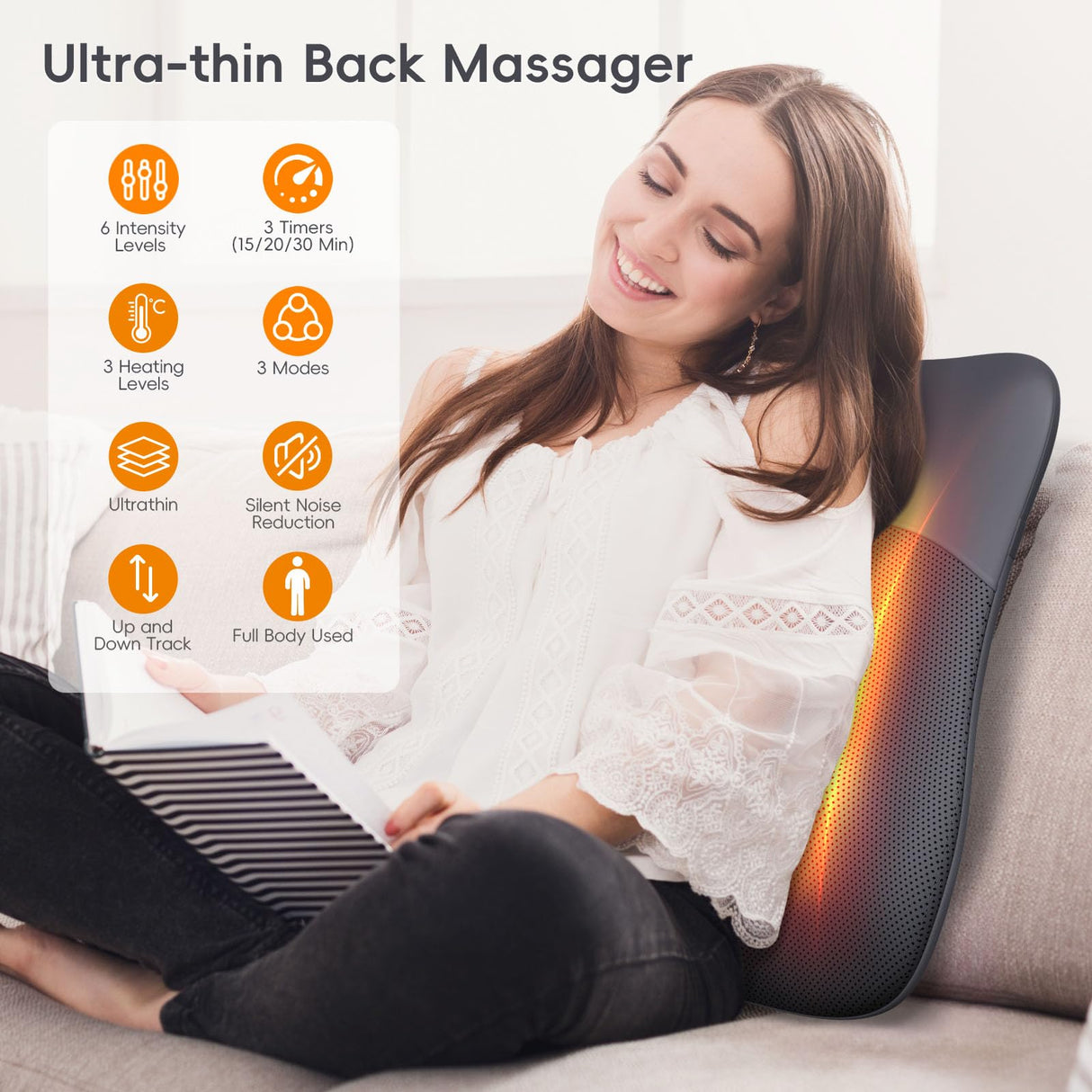 pryfey Back-Massager, Rolling Up and Down Back Massager with Heat 4D Kneading & Red Light Therapy for Pain Relief Deep Tissue, Ultrathin Shoulder Massager Gift for Women Mother's Day Father's Day