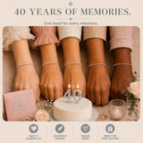 Lucky Feather 40th Birthday Gifts Women | Cute 14k Gold Dipped Beads Bracelet | Fabulous Forty Milestone Bracelet | 40th Birthday Bracelets For Women | Adjustable 7"- 8" Cord | 40 and fabulous Silver