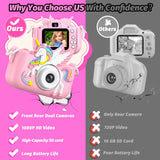 Upgrade Kids Camera for Boys Girls, Toddler Digital Selfie Camera with Cute Protective Cover and SD Card, Christmas Birthday Gifts Toys for 3 4 5 6 7 8 9 10 11 12 Years Old Little Girls and Boys