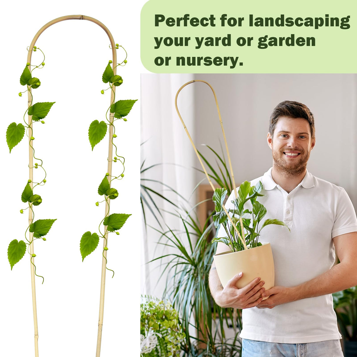 Jollybower Natural U-Hoops Bamboo Plants Trellis 3Ft, Garden Trellis U-Shape for Climbing Plants, Garden Arch Trelli Support for Potted Plants, Vines, Ivy Climbing Plants, Flowers-3 Pack