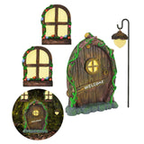 Jauay Miniature Fairy Garden Accessories: Glow in The Dark Fairy Door and Windows for Trees, Green Resin Garden Ornament with Lantern