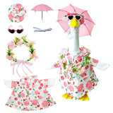 Summer 23" Pink Floral Porch Goose Set w/ Hat, Umbrella & Heart Sunglasses