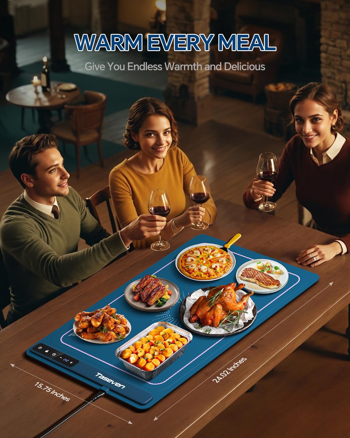 Food Warming Mat, Silicone Heating Tray with 7 Temperature Settings, Quick Full Surface Heating Pad, Thermochromic Line, Kids Lock, Electric Warming Tray for Buffets Party