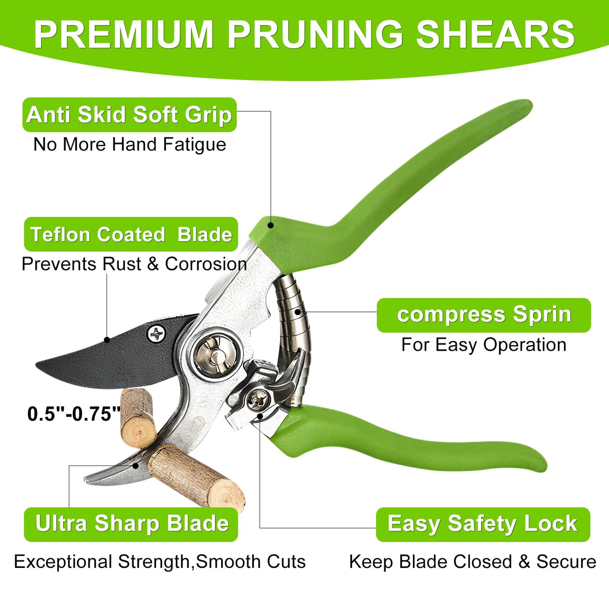 2Pcs High Carbon Steel Bypass Hand Loppers & SK5 Pruning Shears Set