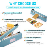 METRONIC Impulse Sealer 16 inch, Manual Heat Sealer Machine for Plastic Bags, Shrink Wrap Bag Sealers Heavy Duty Sealing Machine With Repair Kit (Blue)