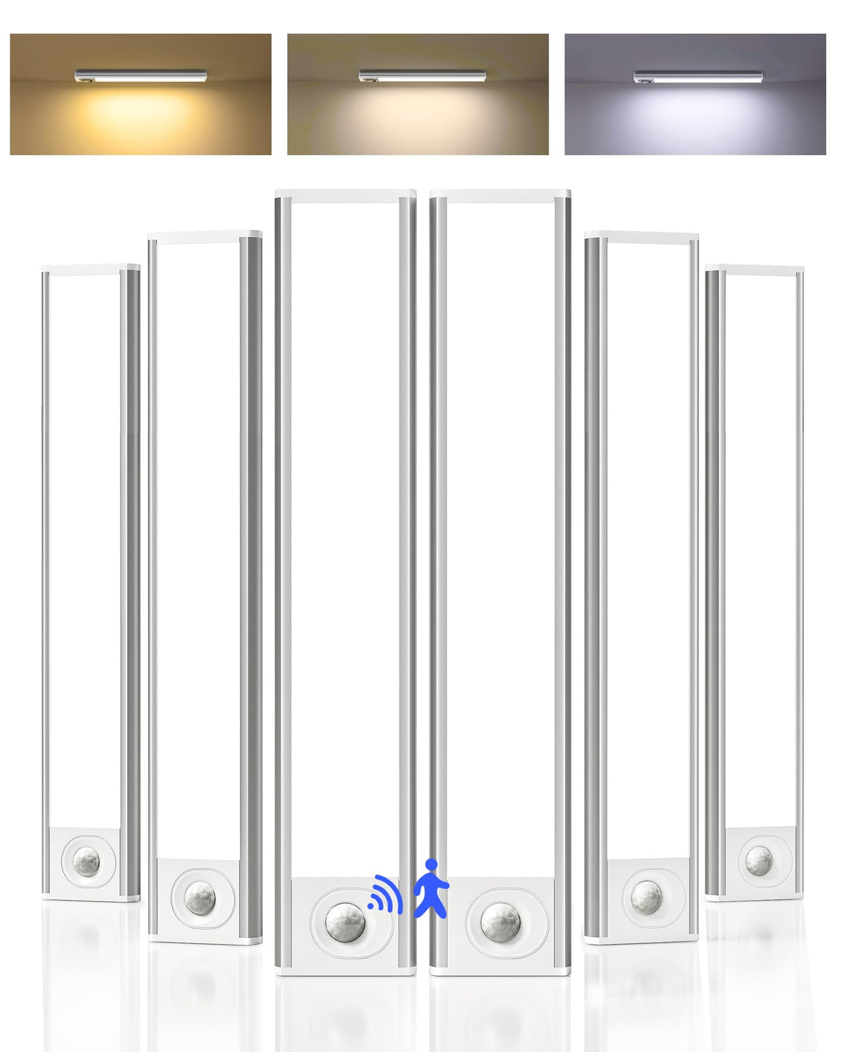 AMETHEUS 6-Pack Under Cabinet Lighting Wireless, 1800mAh Rechargeable Motion Sensor Light Indoor, Magnetic Closet Lights, Dimmable & 3 Color Temps, Under Counter Lights for Kitchen, Stairs (8inch)