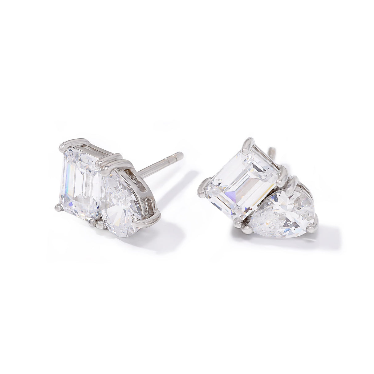JTV White Cubic Zirconia Rhodium Over Sterling Silver Stud Earrings 5.58ct
