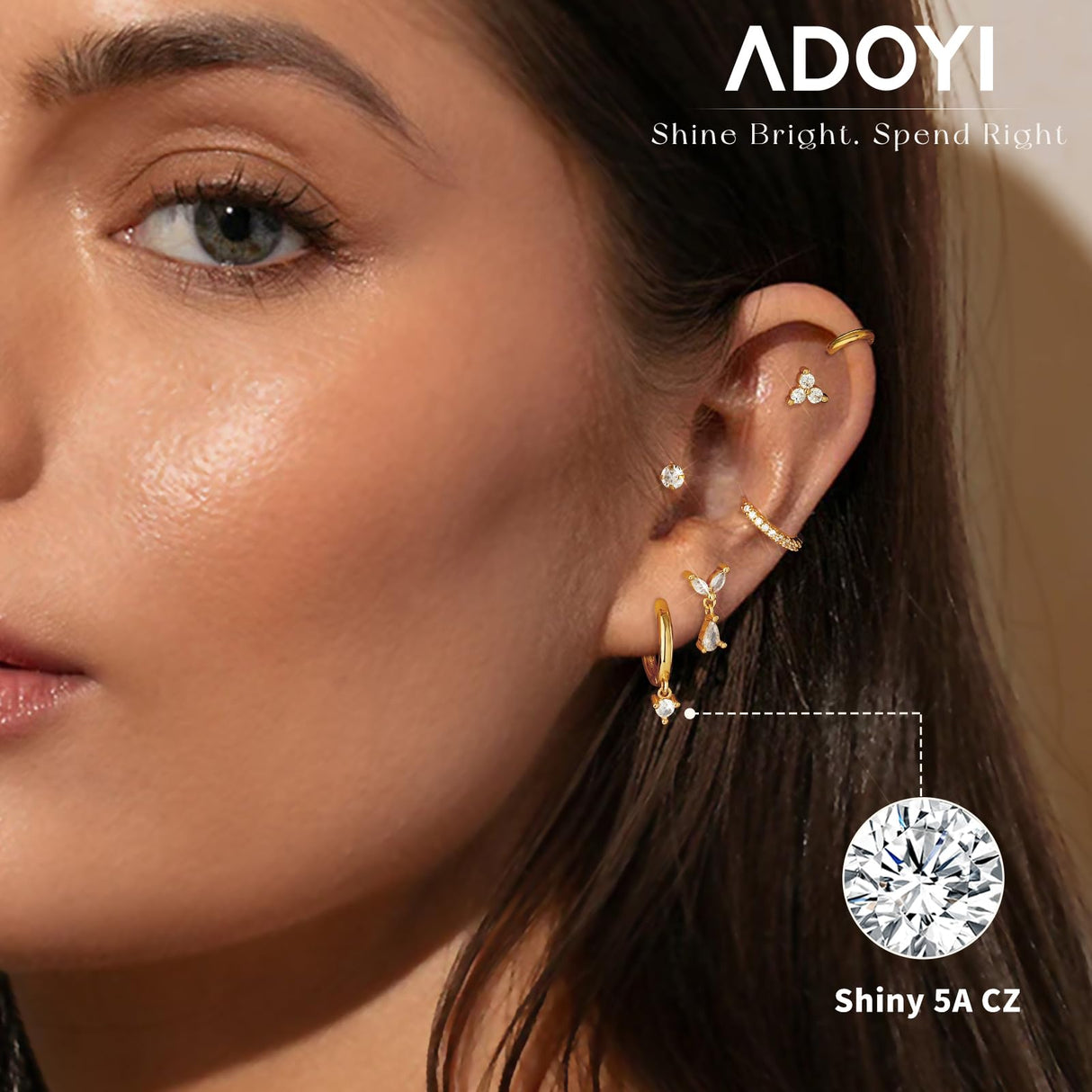 adoyi Gold Hoop Earrings Set for Women Hypoallergenic Surgical Steel Earrings for Women Sensitive Ears, 14K Gold Plated Flat Back Studs Stainless Steel Mini Hoops Earring Lightweight Jewelry