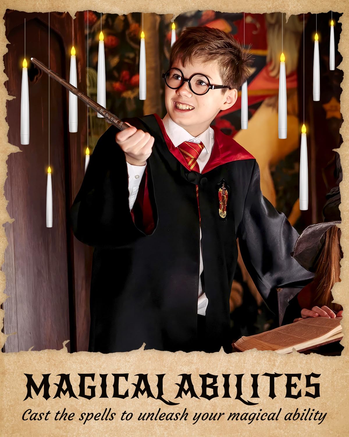 Halloween Decor Floating Candles With Wand, 20pcs Magic Hanging Candles With Remote, 6.3IN Flameless Taper Led Candle Battery Operated Floating Window Candle, Decor for Christmas, Wedding, Halloween