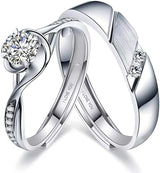 Sunamy Endless Love Matching Couple Rings for Him and Her Set, Adjustable S925 Silver Romantic Heart Design, Engagement Ring