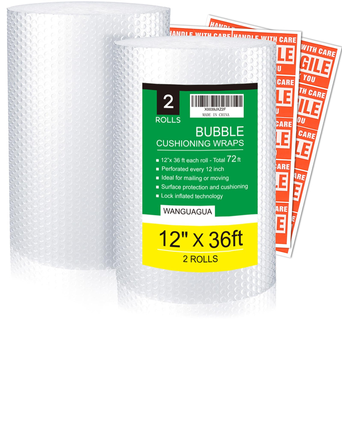 WANGUAGUA Bubble Packing Wrap, 2 Pack 12 Inch x 72 ft Total