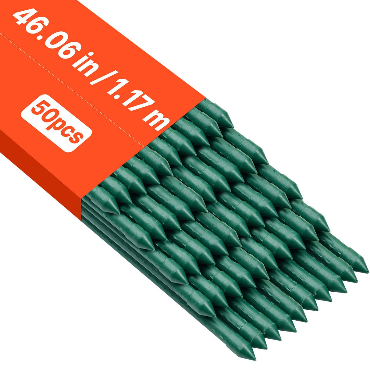 VEVOR Garden Stakes, 50 Pack, 46.06 inch, Plastic Coated Metal Tomato Stakes, Garden Sticks for Plants Support, with Pointed End and Non-Slip Bumps for Growing Climbing Plants, Outdoor Vegetables