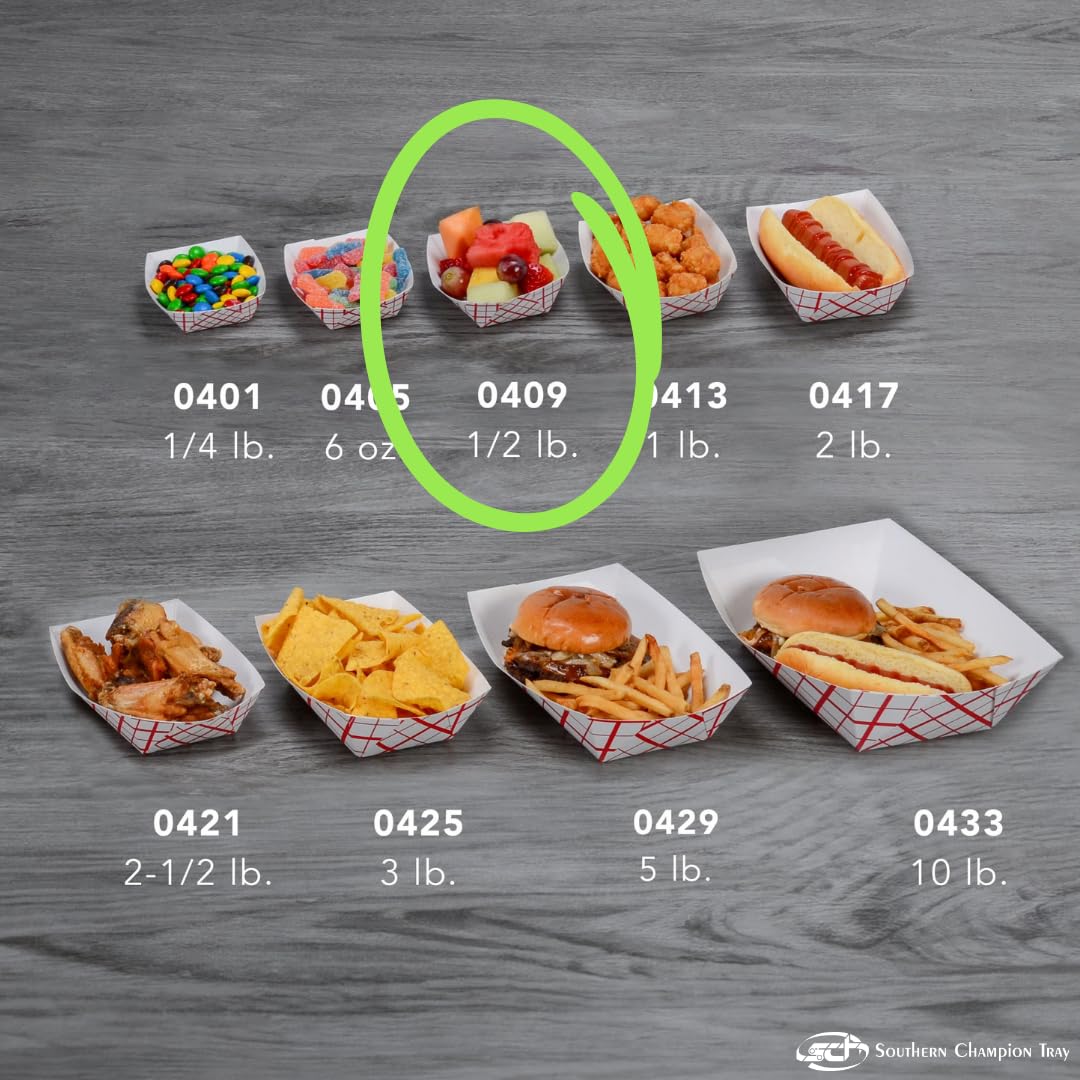 Southern Champion Tray 0409 #50 Southland Paperboard Food Tray, 1/2 lb Capacity, Red Check (Case of 1000)