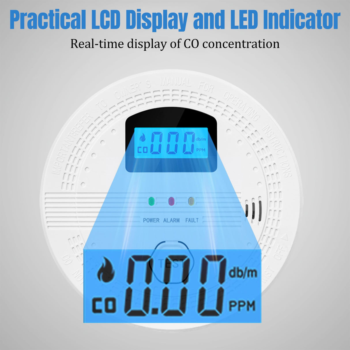 GQIRIL Smoke and Carbon Monoxide Detector - Battery Powered Monoxide Alarm with Dual Sensor and Digital Display, Portable Fire and CO Warning Light Indicators for Kitchen Home (No Battery) 2 Pack