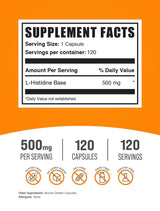 BulkSupplements.com L-Histidine Capsules - as L-Histidine Base, Histidine Supplement - Essential Amino Acid & Gluten Free, 1 Capsule per Serving, 120 Capsules (Pack of 1)