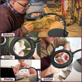 Krstlv 10X Magnifying Glass with Light and Stand, 5 Color Modes Stepless Dimmable LED Lighted Desk Lamp, Hands Free Magnifier with Flexible Goose-Neck for Craft Hobby Painting Sewing Close Work