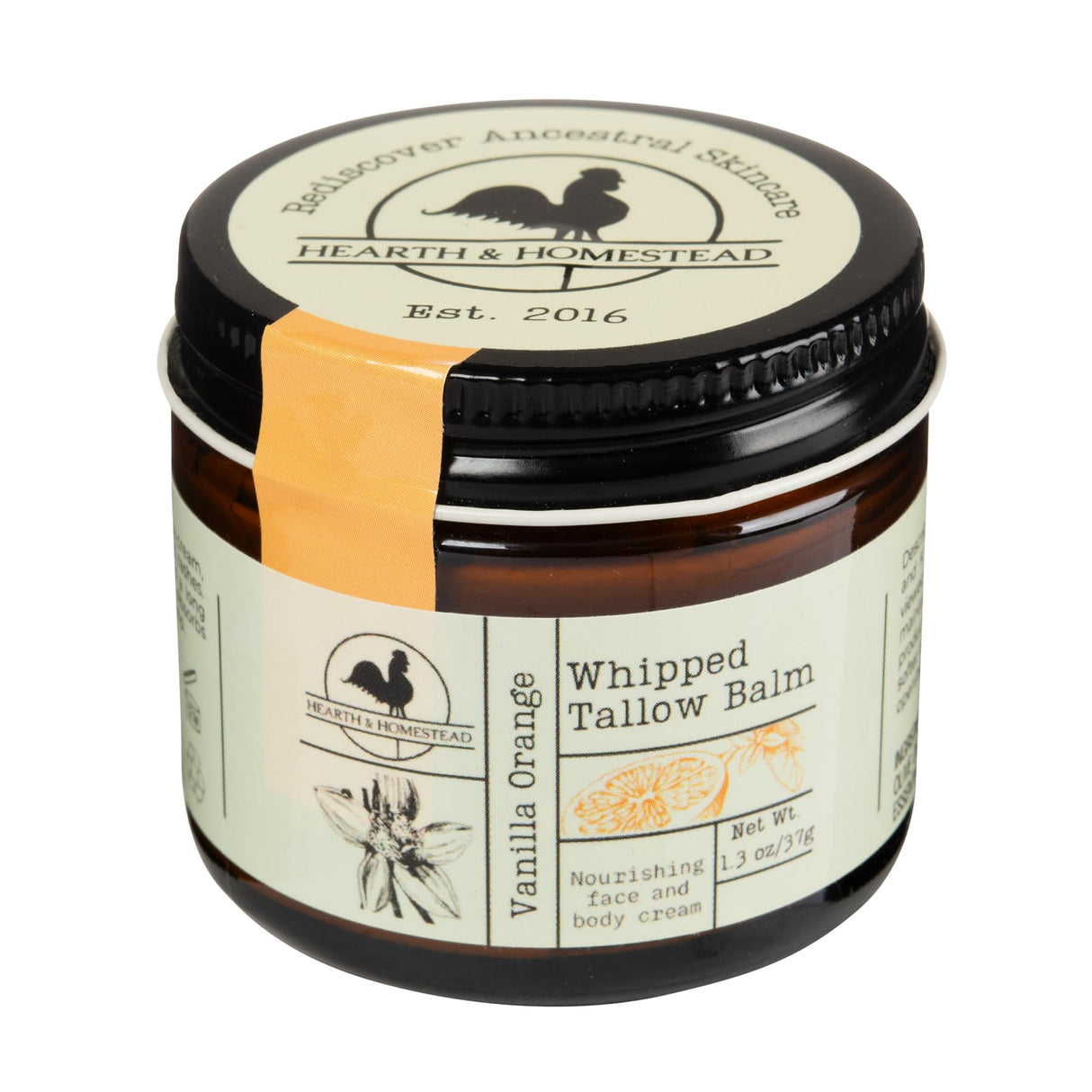 Hearth and Homestead: Handmade Whipped Tallow Balm (Vanilla Orange) - Organic Body Butter with Infused Olive Oil, for Eczema, Rosacea, Baby - 1.3 oz