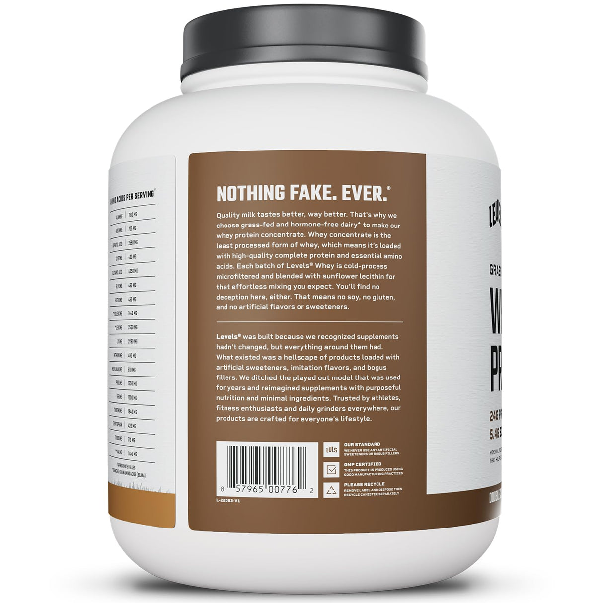Levels Grass Fed Whey Protein Powder, No Artificials, 24G of Protein, Double Chocolate, 5LB