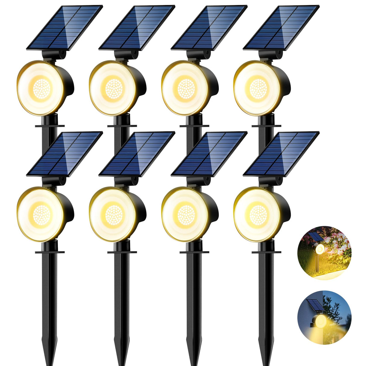 nipify 8 Pack Solar Spot Lights Outdoor Waterproof with 3 Modes, Solar Spotlight Light for Outside Yard Landscape Lighting Pathway Lights Wall,Warm White