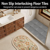 Interlocking Floor Tiles 12x12 Inch, 12 Pack Soft PVC Non-Slip Drainage Tiles with Holes for Bathroom, Pool Deck, Gym, Garage, Kitchen & Wet Areas, Easy Splicing Anti-Fatigue Mat (12)